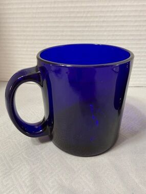 Cobalt Blue Glass Coffee Tea Mugs Cups Set of 2 Y2K Heavy Solid Vintage USA